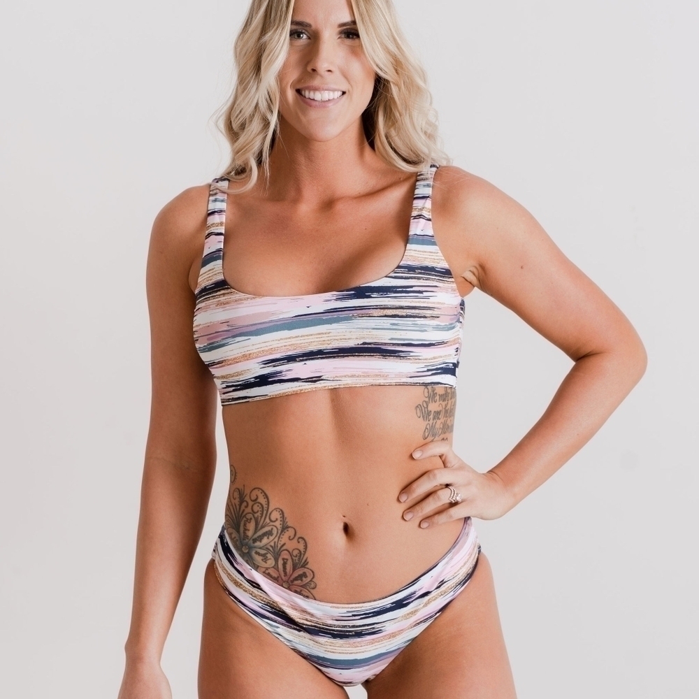 Striped Scoop Neck Bikini Set in Pastel Multi